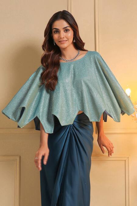 Shop B'Infinite Blue Lycra Sequins Round Neck Celestial Embellished Top Online at Aza Fashions Shop_B'Infinite_Blue Lycra Sequins Round Neck Celestial Embellished Top_Online_at_Aza_Fashions