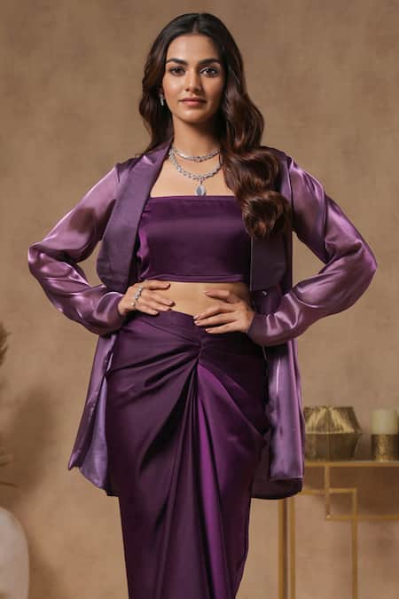 B'Infinite Royal Amethyst Solid Blazer With Bralette (For Kids)