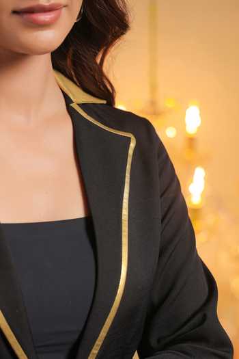 Shop B'Infinite Black Crepe Solid Lapel Collar Classic Radiance Blazer Shop_B'Infinite_Black Crepe Solid Lapel Collar Classic Radiance Blazer
