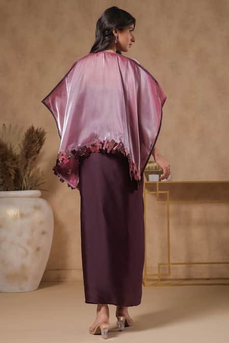 Shop B'Infinite Purple Organza V-neck Shimmer Placket Cape Skirt Set at Aza Fashions Shop_B'Infinite_Purple Organza V-neck Shimmer Placket Cape Skirt Set _at_Aza_Fashions