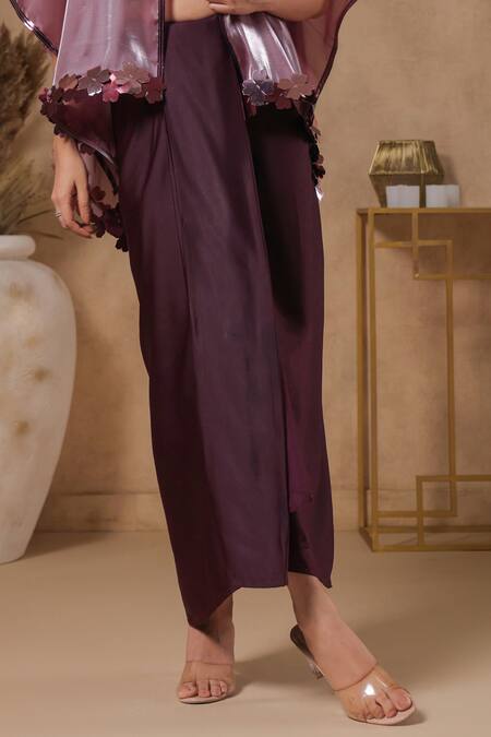 Shop_B'Infinite_Wine Satin Rasin Solid Long Skirt _Online_at_Aza_Fashions