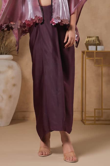 Buy_B'Infinite_Wine Satin Rasin Solid Long Skirt 