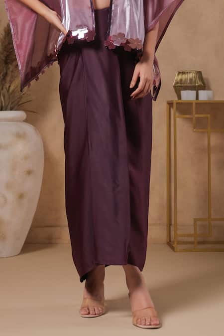 Shop_B'Infinite_Wine Satin Rasin Solid Long Skirt 
