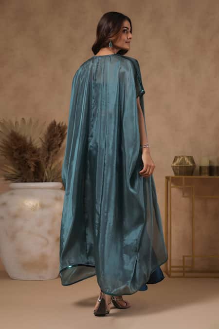 B'Infinite Lagoon Placket Embellished Cape Skirt Set 