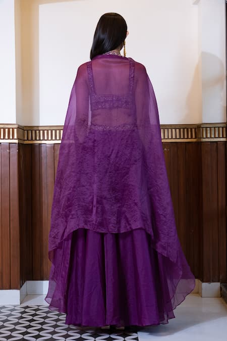 Mehak Sharma Placement Floral Embroidered Cape Sharara Set 