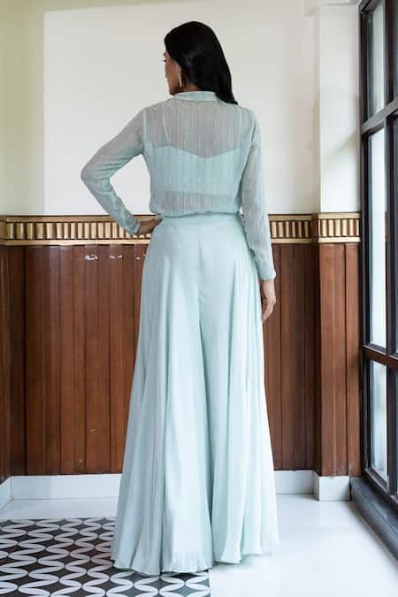 Mehak Sharma Floral Embroidered Shirt Flared Pant Set 