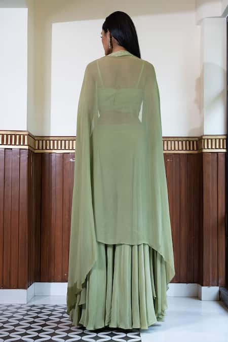 Mehak Sharma Tonal Embroidered Border Cape Sharara Set 