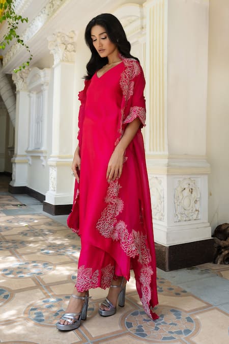 Shop_Mehak Sharma_Pink Silk, Organza, Chanderi Embroidery Solid Kurta Set With Border Dupatta _Online_at_Aza_Fashions