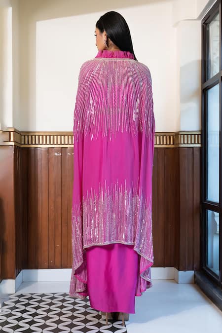 Mehak Sharma Crystal Embellished Cape Draped Skirt Set 