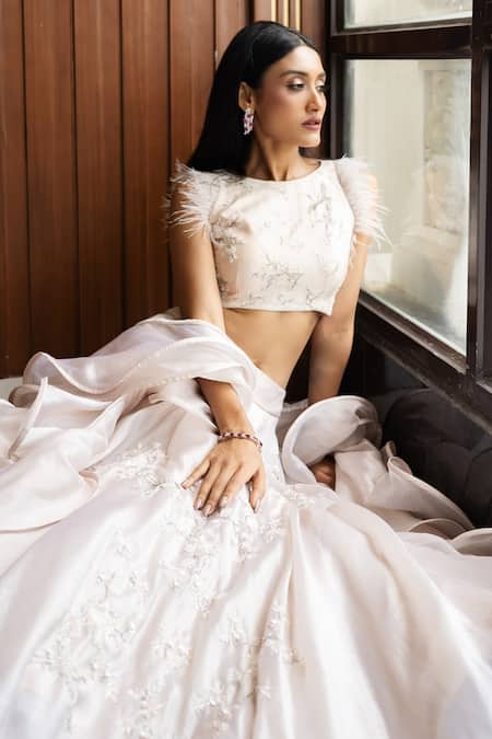 Mehak Sharma Crystal Floral Embellished Placement Lehenga Set 