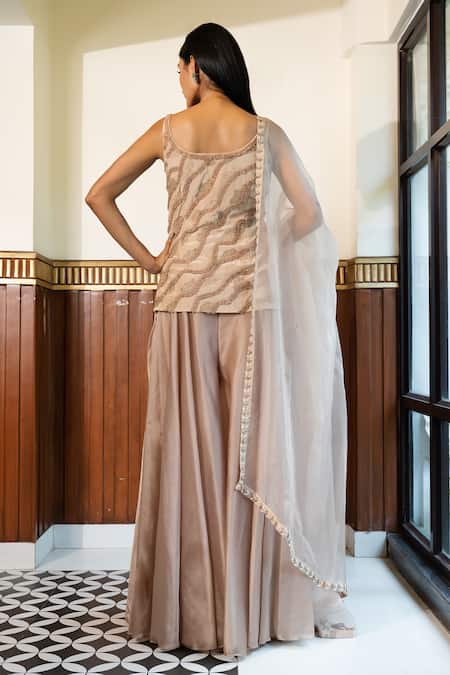 Mehak Sharma Ruffle Abstract Embellished Kurta Sharara Set 