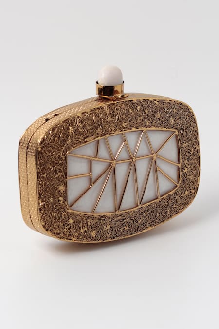 The Tan Clan_Gold Embroidery Alia Mother Of Pearl Clutch _Online_at_Aza_Fashions