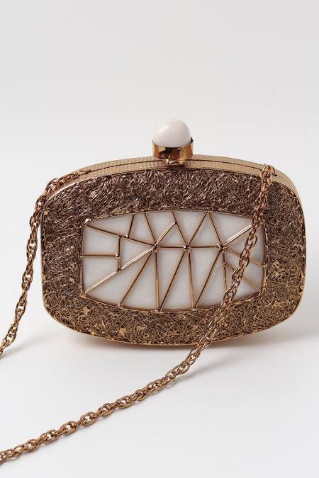 Buy_The Tan Clan_Gold Embroidery Alia Mother Of Pearl Clutch _Online_at_Aza_Fashions