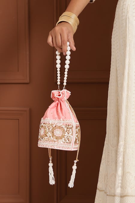 The Tan Clan_Pink Embroidery, Sequins Ama Potli Bag _Online_at_Aza_Fashions