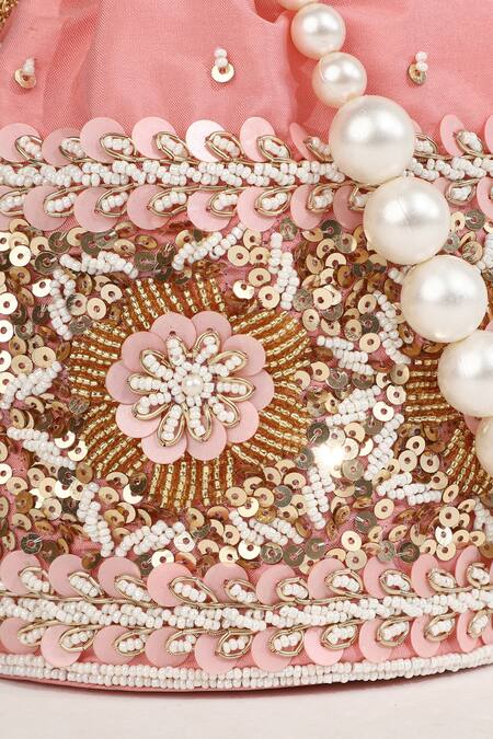 Shop_The Tan Clan_Pink Embroidery, Sequins Ama Potli Bag _Online_at_Aza_Fashions