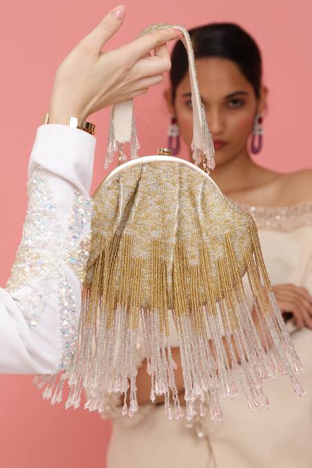 Buy_The Tan Clan_Gold Embroidery Amour Tassel Batua Bag _Online_at_Aza_Fashions