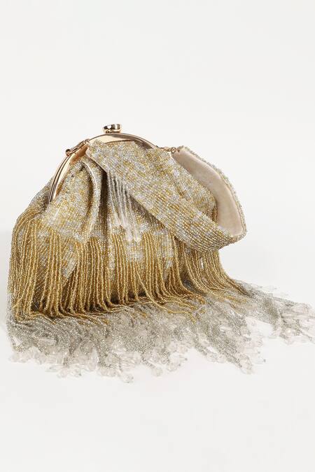Shop_The Tan Clan_Gold Embroidery Amour Tassel Batua Bag _Online_at_Aza_Fashions