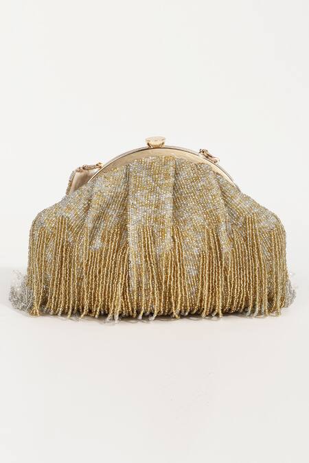 The Tan Clan_Gold Embroidery Amour Tassel Batua Bag _at_Aza_Fashions
