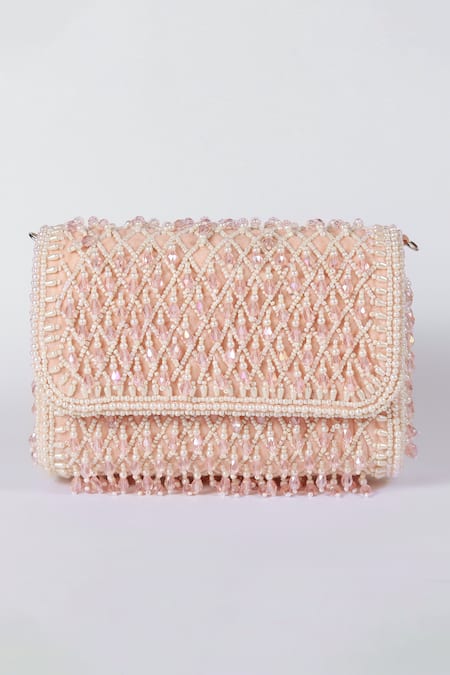 The Tan Clan_Pink Embroidery Blush Flap Over Clutch Bag _Online_at_Aza_Fashions