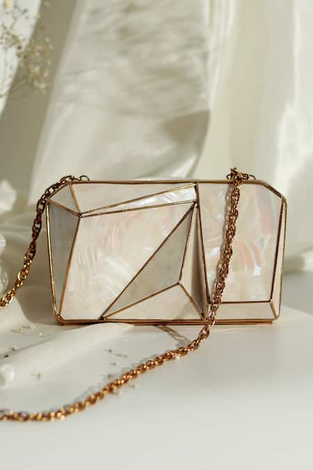 ASTRID White Sling Bag Flapover pearl beaded clutch with metal chain White  - Price in India | Flipkart.com