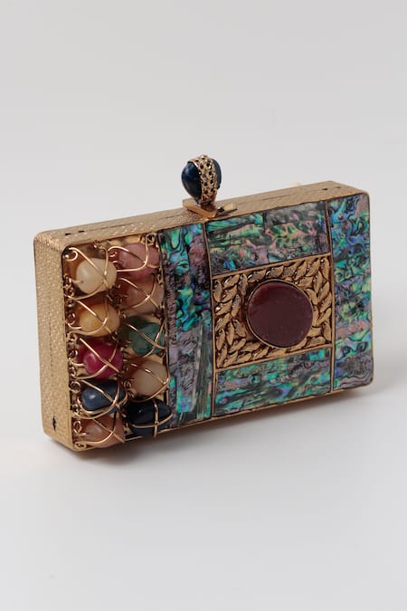 Buy_The Tan Clan_Multi Color Embroidery Disha Mother Of Pearl Clutch _Online_at_Aza_Fashions