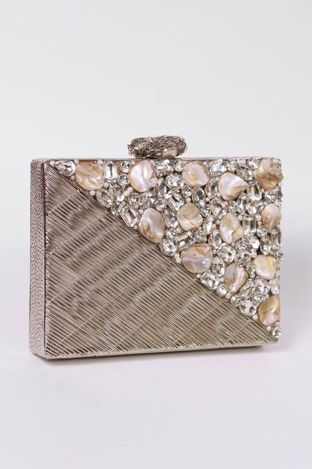 Buy The Tan Clan Silver Embellished Eira Clutch Online at Aza Fashions Buy_The Tan Clan_Silver Embellished Eira Clutch _Online_at_Aza_Fashions