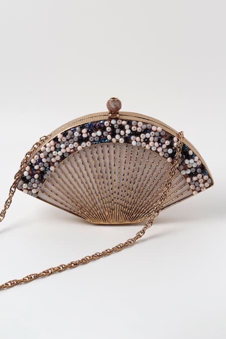 The Tan Clan Faiza Embellished Mother Of Pearl Clutch 