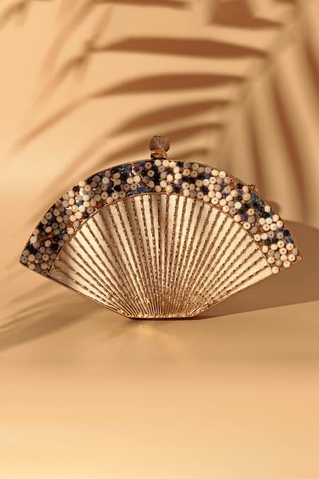 Buy_The Tan Clan_Gold Beads Faiza Embellished Mother Of Pearl Clutch _Online_at_Aza_Fashions