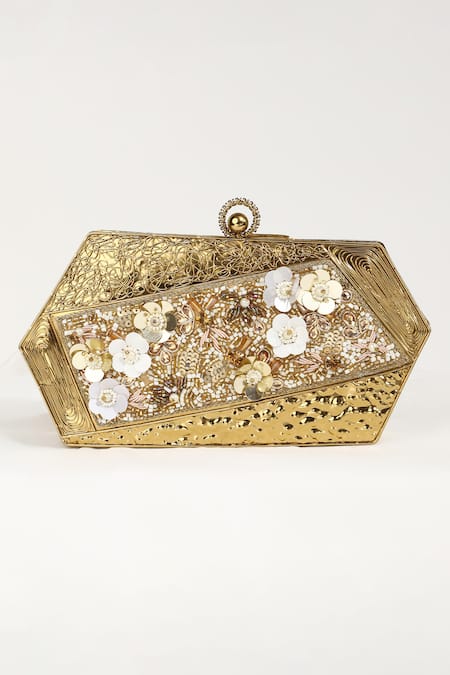 Buy_The Tan Clan_Gold Sequins, Beads Fatima Embellished Clutch _Online_at_Aza_Fashions