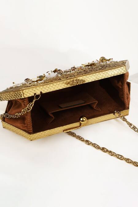 The Tan Clan_Gold Sequins, Beads Fatima Embellished Clutch _at_Aza_Fashions