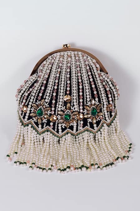 Shop The Tan Clan Black Crystal Frida Pearl Embellished Clutch Online at Aza Fashions Shop_The Tan Clan_Black Crystal Frida Pearl Embellished Clutch _Online_at_Aza_Fashions