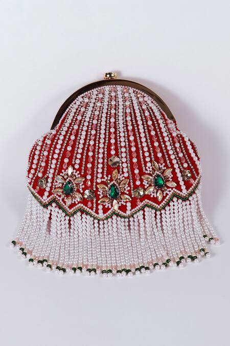 Shop The Tan Clan Red Crystals, Pearls Frida Velvet Embellished Batua Bag Online at Aza Fashions Shop_The Tan Clan_Red Crystals, Pearls Frida Velvet Embellished Batua Bag _Online_at_Aza_Fashions