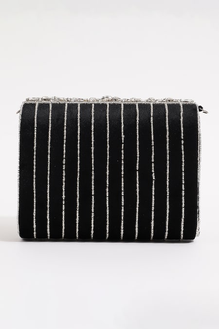 Shop_The Tan Clan_Black Embellished Grace Rhinestone Clutch _at_Aza_Fashions