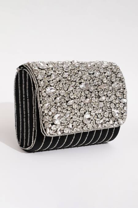 The Tan Clan_Black Embellished Grace Rhinestone Clutch _Online_at_Aza_Fashions