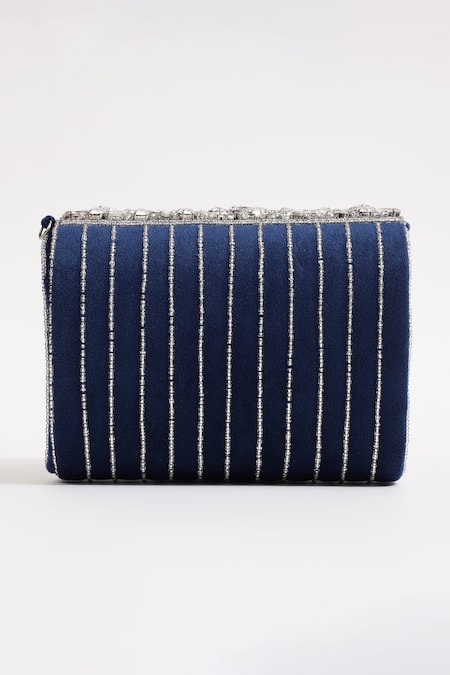Shop_The Tan Clan_Blue Rhinestones, Beads Grace And Embellished Clutch _at_Aza_Fashions