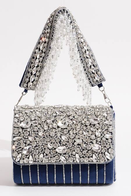 Buy_The Tan Clan_Blue Rhinestones, Beads Grace And Embellished Clutch _Online_at_Aza_Fashions