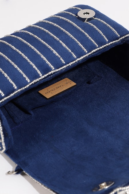 The Tan Clan_Blue Rhinestones, Beads Grace And Embellished Clutch _at_Aza_Fashions