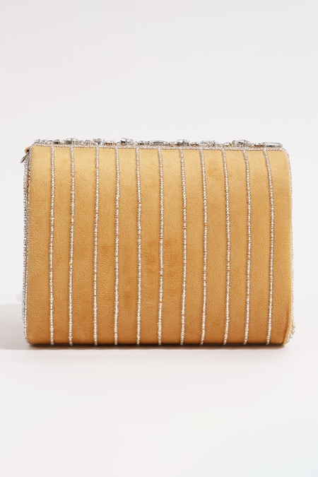 Shop_The Tan Clan_Gold Embellished Grace Stripe Clutch _at_Aza_Fashions