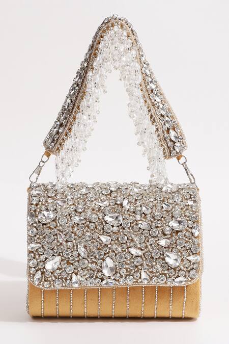 The Tan Clan_Gold Embellished Grace Stripe Clutch _Online_at_Aza_Fashions