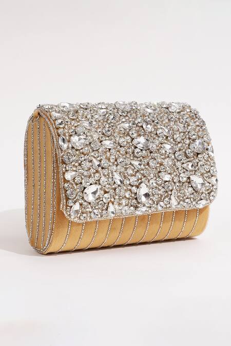 Buy_The Tan Clan_Gold Embellished Grace Stripe Clutch _Online_at_Aza_Fashions
