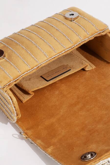 Shop_The Tan Clan_Gold Embellished Grace Stripe Clutch _Online_at_Aza_Fashions