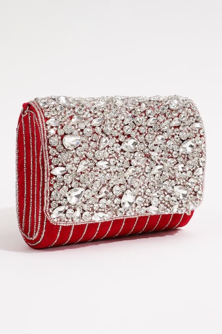 Shop_The Tan Clan_Red Embellished Grace Stone Clutch _Online_at_Aza_Fashions