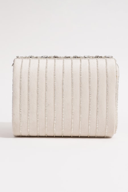Shop_The Tan Clan_White Embellished Grace Bead Clutch _at_Aza_Fashions