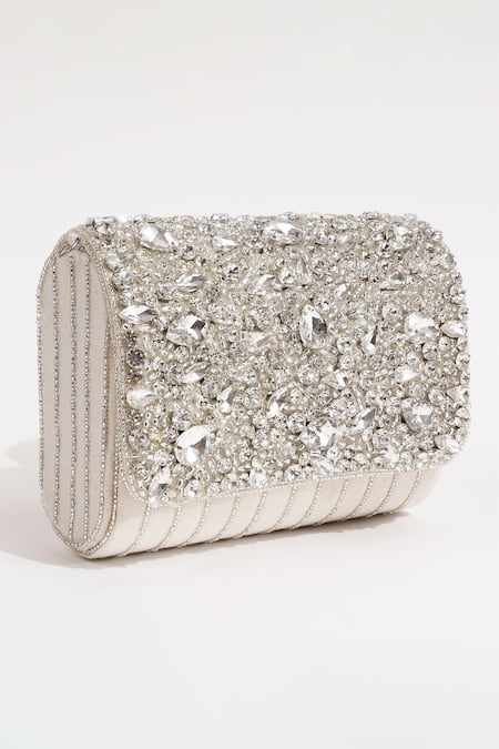 Buy_The Tan Clan_White Embellished Grace Bead Clutch _Online_at_Aza_Fashions
