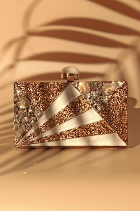 Buy_The Tan Clan_Gold Crystals, Pearls Iqra Mother Of Embellished Clutch 