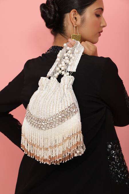 Shop_The Tan Clan_White Sequins, Crystals Jalsa Embellished Potli _Online_at_Aza_Fashions