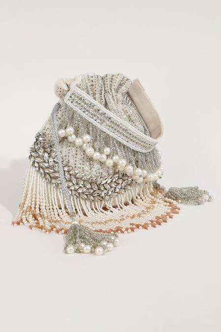 The Tan Clan_White Sequins, Crystals Jalsa Embellished Potli _at_Aza_Fashions
