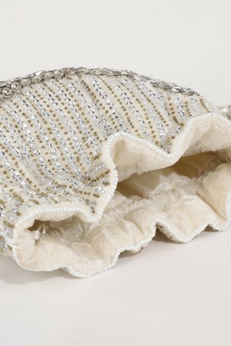 Shop_The Tan Clan_White Sequins, Crystals Jalsa Embellished Potli 