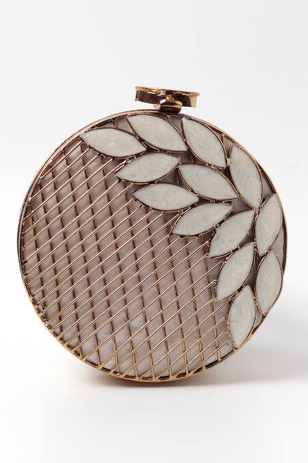 The Tan Clan_Gold Embroidery, Pearls Jannat Mother Of Studded Clutch _Online_at_Aza_Fashions