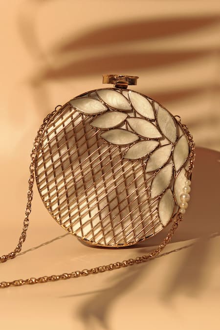 Shop_The Tan Clan_Gold Embroidery, Pearls Jannat Mother Of Studded Clutch _Online_at_Aza_Fashions